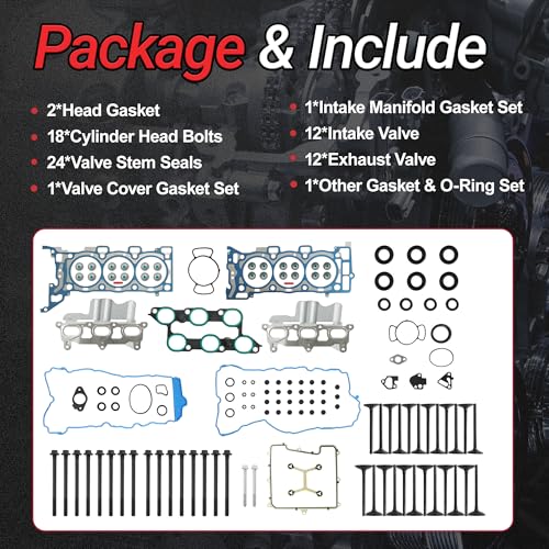 3.6 HS26376PT-5 Full Gasket Set with In/Ex Valve For Chevy Buick 2009-2016 | Fit for Chevy Tranverse GMC Arcadia Buick Enclave Saturn Outlook 3.6L V6 DOHC OE#ES72274 - color: For GM 3.6L 2007-2017 Kit 1