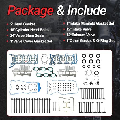 3.6 HS26376PT-5 Full Gasket Set with In/Ex Valve For Chevy Buick 2009-2016 | Fit for Chevy Tranverse GMC Arcadia Buick Enclave Saturn Outlook 3.6L V6 DOHC OE#ES72274 - color: For GM 3.6L 2007-2017 Kit 1