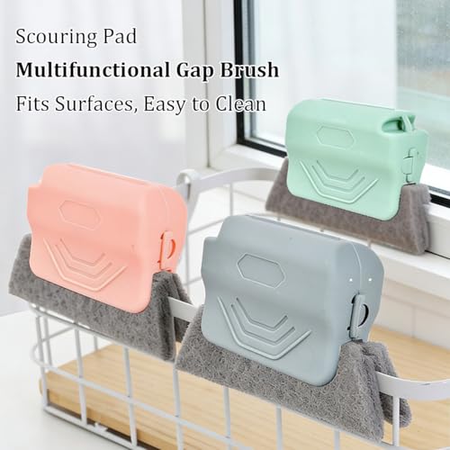 3PCS Car Magic Window Track Cleaner, Vehicle Window Groove Cleaning Brush Tools Set with Handheld, Auto Air Conditioner Vents Narrow Gaps Clean Brush, Universal Fit (Green/Pink/Gray) - color: Green/Pink/Gray