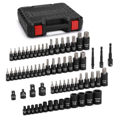 EMENTOL Master Torx Bit Socket and External Torx Socket Set, 1/4" 3/8" 1/2" Drive, 67PCS, T6-T70, TT6-TT70, TP8-TP60, E4-E24, Includes Socket Adapters, Drill Adapters, CR-V Steel - size: 67-piece Torx Bit & E Socket Set and Parts