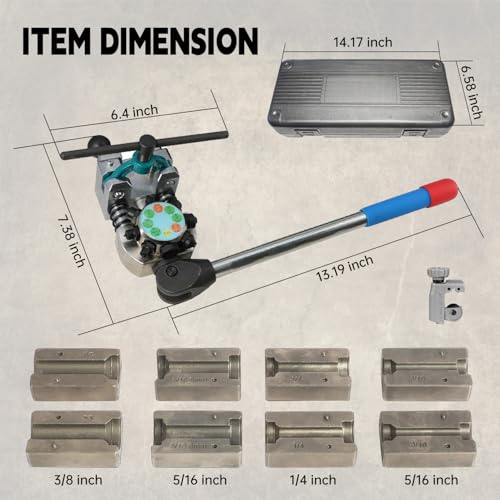 Brake Line Flaring Tool Kit Double Flare Tool for Brake Lines and Tubing Flaring Tool, 45 Degree Flare, Single Flare, Bubble Flare, 3/16", 1/4", 5/16", 3/8" and 4.75mm Steel Copper Metal Tubing