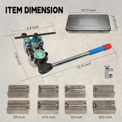 Brake Line Flaring Tool Kit Double Flare Tool for Brake Lines and Tubing Flaring Tool, 45 Degree Flare, Single Flare, Bubble Flare, 3/16", 1/4", 5/16", 3/8" and 4.75mm Steel Copper Metal Tubing