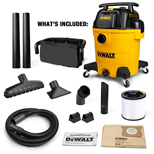 DEWALT 12 Gallon Poly Wet/Dry Vac, 5.5 HP Shop Vacuum Wet Vacuum Cleaner for Workshop, Jobsite, Commericial Area, Large Pick-Up Capacity, Yellow,DXV12P - size: 12 gallon