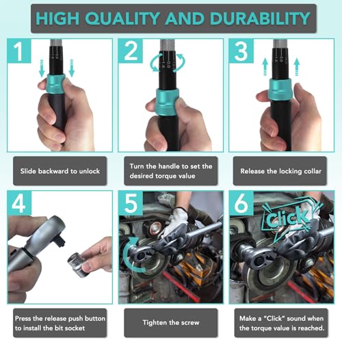 BLUEMARS Heavy-Duty 60-330NM 8PCS 1/2" Sq Drive Click Torque Wrench Set Dual-Direction Adjustable Car Wheel Torque Wrench (17mm,19mm,21mm,24mm)