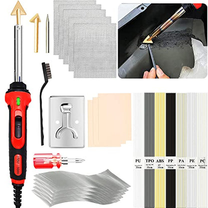 100W Plastic Welder, 2-in-1 Plastic Welding Kit with Soldering Iron Tips & 56Pcs Rods, 3-Speed Temperature Control Soldering Iron Gun, Professional Surface Repair Tool for Car Bumper,Dashboard, Kayak