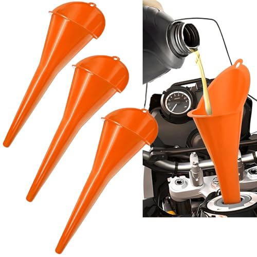 3-Pack Long-Neck Oil Funnels, 11" Multi-Purpose Funnels for Automotive & Motorcycle Use – Reusable Funnel for Oil, Gas & Transmission Fluid (Orange) - color: Orange