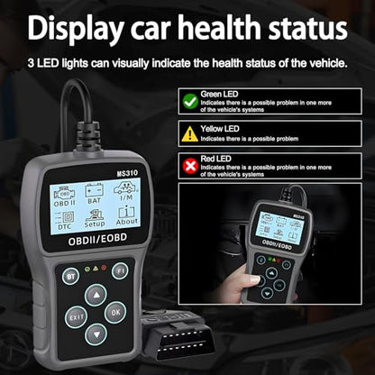 Bluetooth OBD2 Scanner Diagnostic Tool with Battery Tester: Check Engine Code Reader - Plug & Play with Live Data and Trip Analysis, Scan Tool for All OBDII Protocol Cars Since 1996