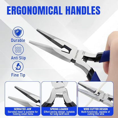 2-Piece Electrician Pliers Set Professional Wire Stripping Tool | 7 Inch Wire Stripper & 5 Inch Needle Nose Pliers Spring-Loaded Design & Non-Slip Grip for Electrical Work, DIY, Crafting - color: Needle Nose+wire Stripper