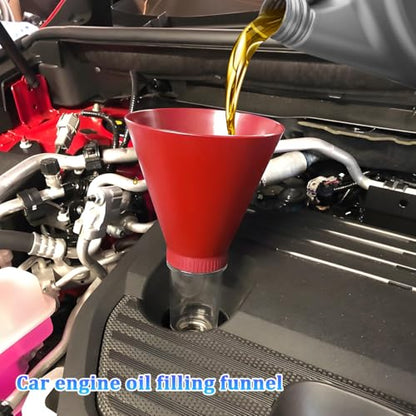Car Engine Oil Funnel, Vehicle Threaded Locking No Spill Spout Directly into Filler Funnel, Automotive Diesel Change Tool, Compatible with Avalon Tercel Venza (Red) - color: Red