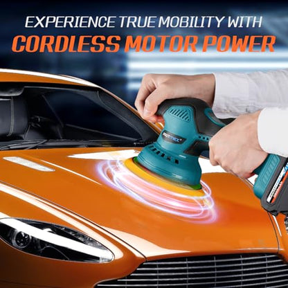 Protmex Cordless Car Buffer Polisher w/ 2x2000mAh 21V Batteries, 6 Inch Car Buffer Waxer Kit, Car Polishing Machine w/Extra 18 PCS Attachments & 6 Variable Speed (Blue) - color: Blue
