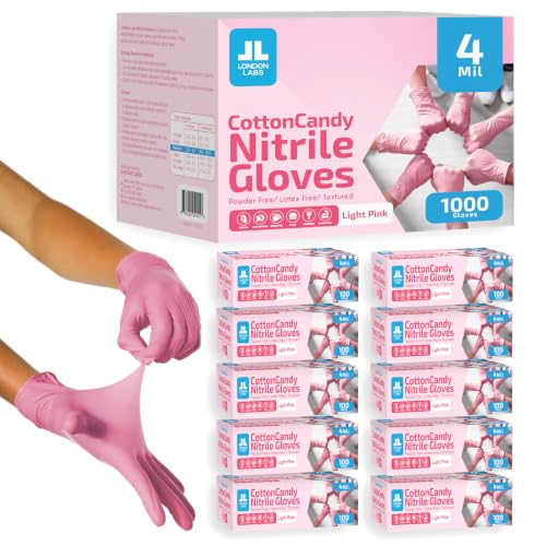 London Labs 4 Mil – Fuchsia Pink Nitrile Gloves – Disposable Latex Free & Powder Free– Chemical Resistant, Pink Rubber Gloves - size: Small, style: Cottoncandy - 1000 Count