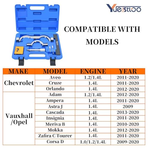 Turbo Engine Timing Tool Kit for Vauxhall Opel Chevy Chevrolet Aveo Cruze Orlando Adam Ampera Astra J Cascada 1.0 1.2 1.4 L, Camshaft Holding Locking Tool Set with Case & Gloves - color: Blue case