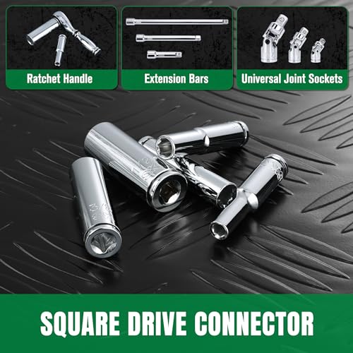 SK 1/4" Drive Socket Set, Deep SAE Sockets, 10-Piece 3/16" to 9/16" | SuperKrome Finish, Premium CR-V Steel, with Aluminum Socket Organizer - size: 0.19 - 0.56 inch, style: Deep