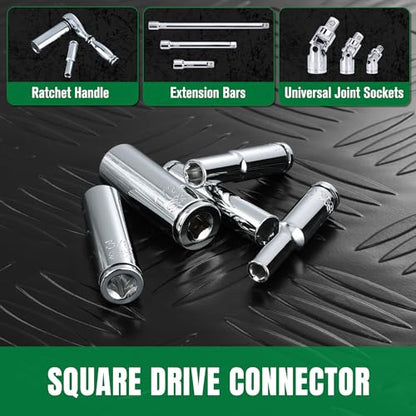 SK 1/4" Drive Socket Set, Deep SAE Sockets, 10-Piece 3/16" to 9/16" | SuperKrome Finish, Premium CR-V Steel, with Aluminum Socket Organizer - size: 0.19 - 0.56 inch, style: Deep