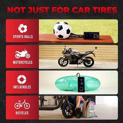 POCKET AIR Tire Inflator Portable Air Compressor by BULLSEYE for Tires, Balls, Bike with Persta Valve, Auto Shut Off, Inflates in 2 Min, Cordless Rechargeable 4000MAH,100 PSI, SoS Light - style: Original