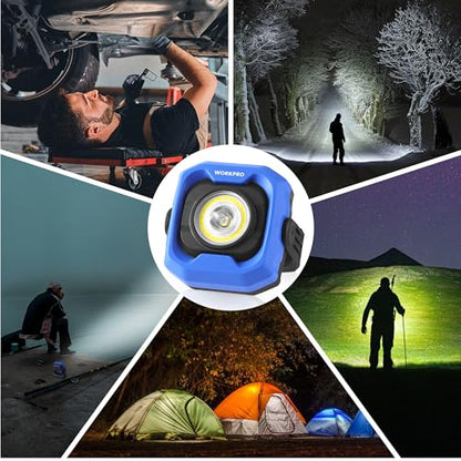 WORKPRO Rechargeable Work Light, 1200LM Magnetic Light with 4000mAh Battery, Portable LED with 4 Modes, IPX4 Water-Resistant, Led Work Light for Car, Camping, Emergency, Christmas Gifts