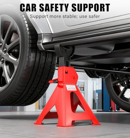 3 Ton (6000 lbs) Jack Stands, Heavy Duty Steel Car Jack Stands with Self-Locking Ratchet, Wide Base, Adjustable Height 11-1/2" to 16-3/4", for Sedans SUVs Light Trucks & Garage Repair, 1 Pair