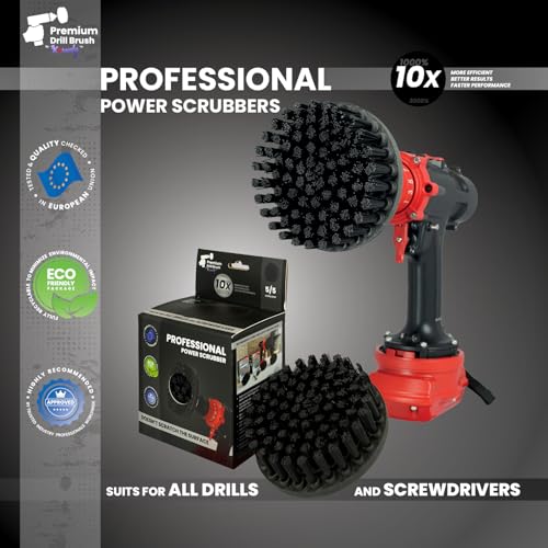Premium Drill Brush Professional – Ultra-Stiff 5 in Black | Scratch-Free Heavy-Duty Cleaning Brush for Concrete, Brick, Stone, Metal, Masonry, Garage, BBQ Grills, Rust and Construction Tools - color: Black