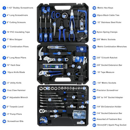 Prostormer 269-Piece Tool Set, Complete Tool Kit for Home, Auto and Mechanics Repair, General Household Hand Tool Box with Drawer for Men & Women (Blue) - color: Blue