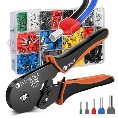 Ferrule Crimping Tool Kit, Lytool Wire Crimper Pliers (AWG 28-5/0.08-16mm²), Wire Ferrule Kit with Square Ratchet Crimper and 1200PCS Ferrule Connectors Wire Ferrules Terminals Kit