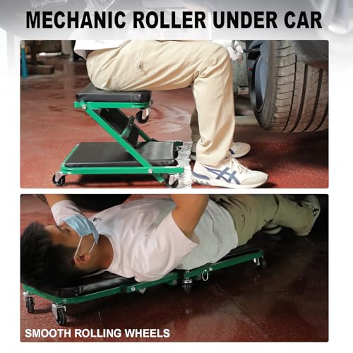 Foldable Z Creeper 2 in 1 Rolling Seat for Garage Shop Auto Repair | 40 inch Green Low Profile Creeper 330LBS Capacity - style: 40inch-Green