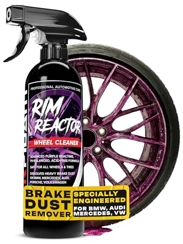 Carfidant Rim Reactor Wheel Cleaner Spray – No Scrub Formula with Purple Iron Remover Reaction – Removes Brake Dust & Grime – Safe for All Wheels (Aluminum, Chrome, Black) – pH Neutral – 16oz - size: 16 Fl Oz (Pack of 1)