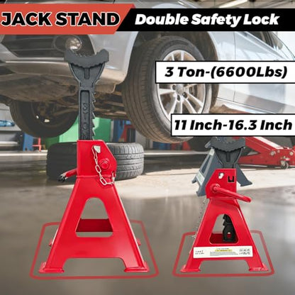 HENBOW Jack Stands,3 Ton(6600 Lbs) Capacity Car Jack Stand with Lock Pin,11.02"-16.14" Adjustable Height for Cars Trucks,Garage, SUV, UTV/ATV,1 Pair，Red - color: Red