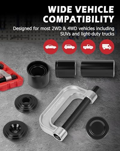 DAYUAN Ball Joint Press & U Joint Removal Tool Kit, Red Case | 4-in-1 Ball Joint & Brake Anchor Pin Tool, Removes & Installs Ball Joints and Anchor Pins, 2WD & 4WD Vehicles, Forged Steel - color: Red