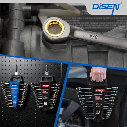 DISEN 26 Piece Ratcheting Wrenches Set 90 Teeth, Combination Wrenches Set Metric 6MM-19MM and SAE 1/4 Inch-13/16 Inch, Cr-V Steel, Ratchet Set Nickel Plating with Organizer Visit the Store
