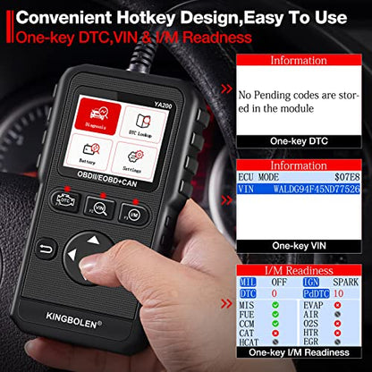 KINGBOLEN YA200 OBD2 Scanner, Car OBD2 Code Reader Check Engine Light, Car Scanner OBDII Full Functions with Voltage Test OBD2 Scanner Diagnostic Tool for All OBDII CAN Protocol Cars Since 1996 | Car Scanner OBDII Full Functions with Voltage Test OBD2 Sca