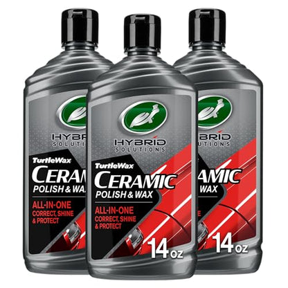 Turtle Wax Hybrid Solutions Ceramic Car Polish and Wax, Light Scratch Remover, Durable Paint Protection, Extreme Water Beading, High Gloss Shine, Hand or Machine Polisher Use, 14 oz (Pack of 3) - size: 14 Fl Oz (Pack of 3)