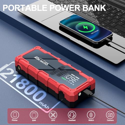 7000A Jump Starter with Air Compressor, 21800mAh 150PSI Portable Car Battery Jump Starter (All Gas/16L Diesel), 12V Supersafe Jump Box Car Battery Booster with Jumper Cables, Lights - size: M