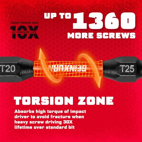 Geinxurn 10Pcs T20-T25 Impact Double End Screwdriver Bit Set, 2.56 in. #2 Torx /#25 Torx Power Driver Bits, Magnetic S2 Steel Two Sides Screwdriver Bits Set with Storage M-Box - style: 2.56"-T20/T25-10PC