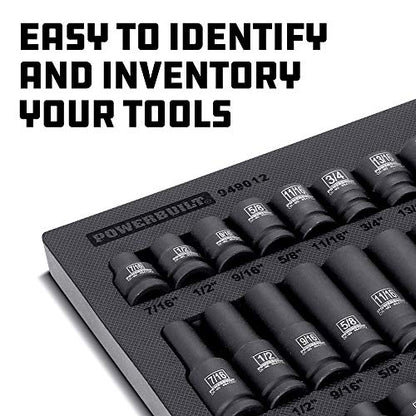 Powerbuilt Master 63 Piece 1/2-Inch Drive Impact Socket Set, Extensions, Metric&SAE Deep/Standard Impact Socket, Universal Joint and Adapter, Cr-Mo Steel, EVAs torage Tray - 949012 - size: 1/2-Inch, style: 63 Piece Impact Socket