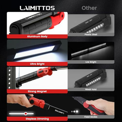 Rechargeable Work Light 2200mAh Magnetic LED Work Light Flashlight Mechanic Light Tool for Men Him, Foldable Lamp with Hook for Car Repair Emergency BBQ Grill (4 Pack) - style: 350 Lumens - 4Pcs