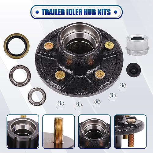 2-Pack 5 on 4.5 Trailer Hub Kit for 3500 lbs Axles, Pre-Installed Races with 1-3/8" & 1-1/16" Bearings, Rust-Resistant Wheel Hub Assembly for Boat Utility Trailers and Long Hauls - size: 5 on 4.5" 3500 lbs