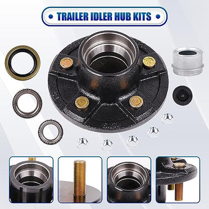 2-Pack 5 on 4.5 Trailer Hub Kit for 3500 lbs Axles, Pre-Installed Races with 1-3/8" & 1-1/16" Bearings, Rust-Resistant Wheel Hub Assembly for Boat Utility Trailers and Long Hauls - size: 5 on 4.5" 3500 lbs