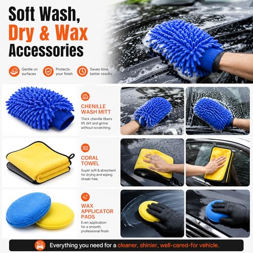 18-Piece Car Detailing Kit – Complete Car Interior Detailing Kit and Exterior Cleaning Set with Detail Brushes, Wire Brushes, Waxing Mop, and Microfiber Accessories for Vehicles