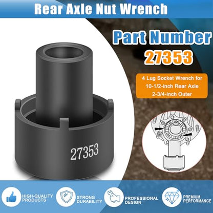 YMT 27353 Rear Axle Nut Wrench 4 Lug Socket Wrench Fits for Ford F-250 F-350 F-450 Trucks 2003 and Up, 10-1/2-inch Rear Axle, 2-3/4-inch Outer, Replace for 205-448 27353 6610