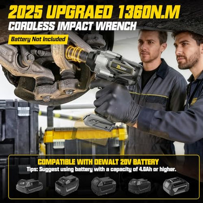 Cordless Impact Wrench 1/2 inch Compatible with Dewalt 20V Battery, 1000FT-LBS 1360N.m Brushless Impact Gun 2300RPM High Torque Impact Driver w/LED Work Light & Blet Clip (Battery NOT included) - size: 1/2" Compatible with Dewalt 1360N
