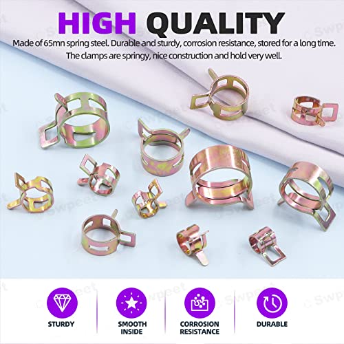 Swpeet 121Pcs 7-22mm Spring Band Hose Clamps with CV Boot Hose Clip Pliers Assortment Kit, Silicone Vacuum Hose Action Pipe Clamp Low Pressure Air Clip