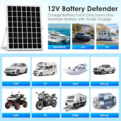 Solar Powered Battery Charger Trickle Maintainer, 20W 12V Solar Panel Kits MPPT Charge Controller with 8 Protections Function IP68 Waterproof for RV Trailer Marine Car Motorcycle (1, Black)