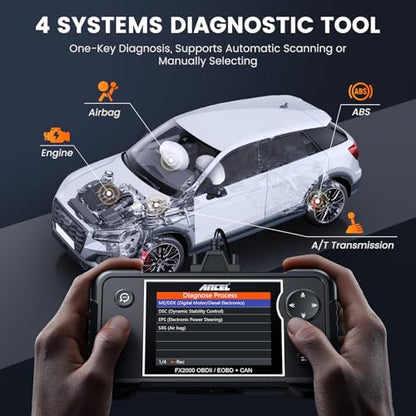 ANCEL FX2000-US OBD2 Scanner Diagnostic Tool, Engine ABS Airbag Transmission Diagnostics with Live Data, Check Engine Light Code Reader for Vehicle Health Diagnosis, Compatible with Most 12V Vehicles
