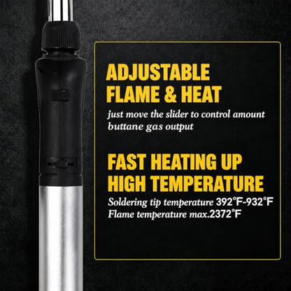 Butane Soldering Iron Kit Self-Ignite Adjustable Flame Temperature Max 2372℉,Cordless Soldering Heat Gun with 6 Tip,Butane Torch Portable Gas Soldering Iron,for Electrical Maintenance and DIY