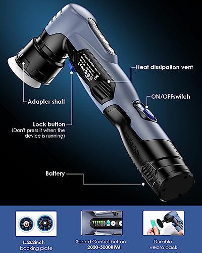 Cordless Mini Polisher, 2/1.5-inch DA/RO Mode Mini Buffer for Car Detailing | 12V Polisher 2*2.0Ah Batteries 6 Variable Speeds, 53 Accessories Lightweight Mini Buffer for Car Polishing/Waxing/Finishing