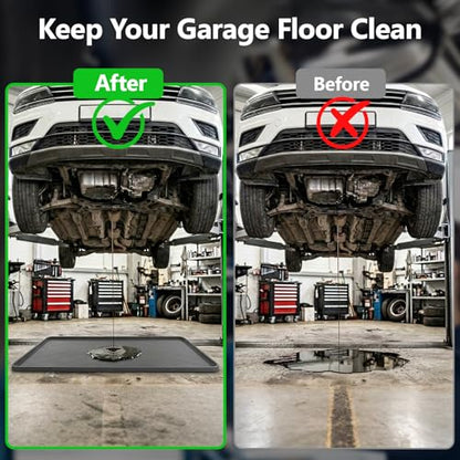 Oil Drip Pan for Under Car 34" x 22", Silicone Oil Spill Mat with 5 Absorbent Pads, Garage Drip Tray with 0.7" Raised Edge, Waterproof Non-Slip Floor Protector, Gray