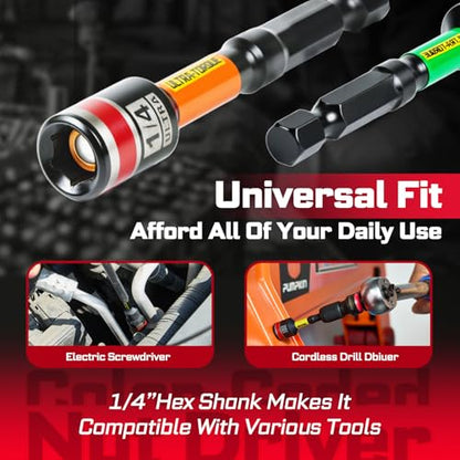 Geinxurn Impact Nut Driver Set, 10 Pieces 2.56”6”Long 1/4”5/16”3/8”7/16” 1/2”6 Point Alloy Steel Magnetic SAE Nut Setter Set Use For Require Installing 1/4 Hex Shank Impact Driver with Case Box - size: 2.56"/6", style: MIXS-10pcs