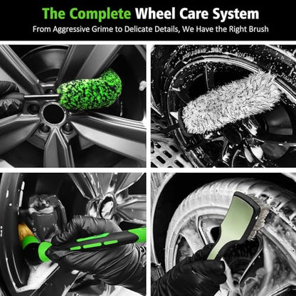 YeewayVeh 4PCS Car Wheel Cleaning Kit, 360° Bendable Wheel Brush with Premium Boar Hair Detailing Brush | Microfiber Scratch-Free Wheel and Tire Brush Kit for Cleaning Wheels,Tires - color: Green/White, size: 4-Pack