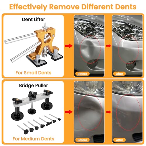 Sigoobal Dent Puller, 134PCS Paintless Dent Removal Kit – Car Dent Puller Kit with Slide Hammer 2 in 1 T-Bar, Golden Lifter, Bridge Puller–Dent Remover Tool for Car Hail, Dings Damage DIY Repair