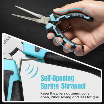 SHALL 6" Mini Needle Nose Pliers, Long Nose Pliers w/Comfort Grip Handles & Non-Serrated Drop Forged Steel Jaws, Small Needle Nose Pliers for Jewelry Making, Wire Wrapping, Crafts, Electronic Repair - size: 1PC 6"